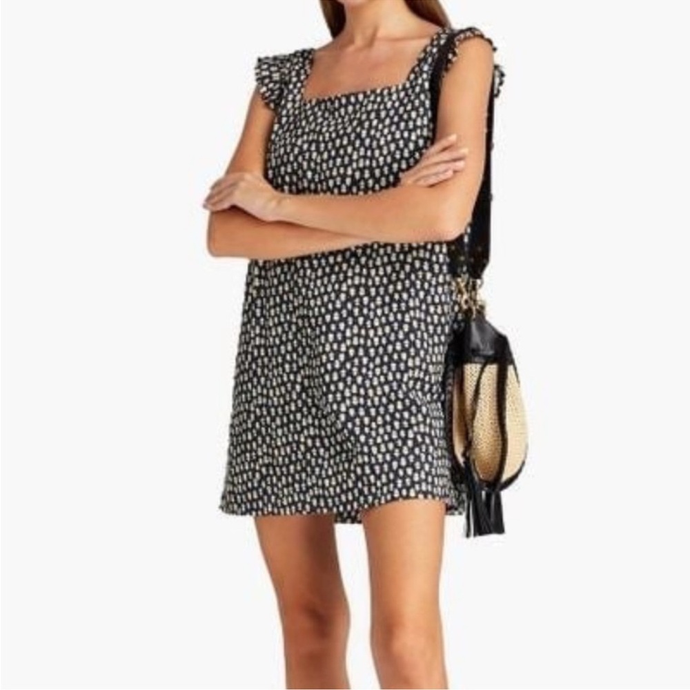 Re/Done Navy Cotton/Rayon Ruffle Shoulder Shift Dress w/ Mini Floral Print Small